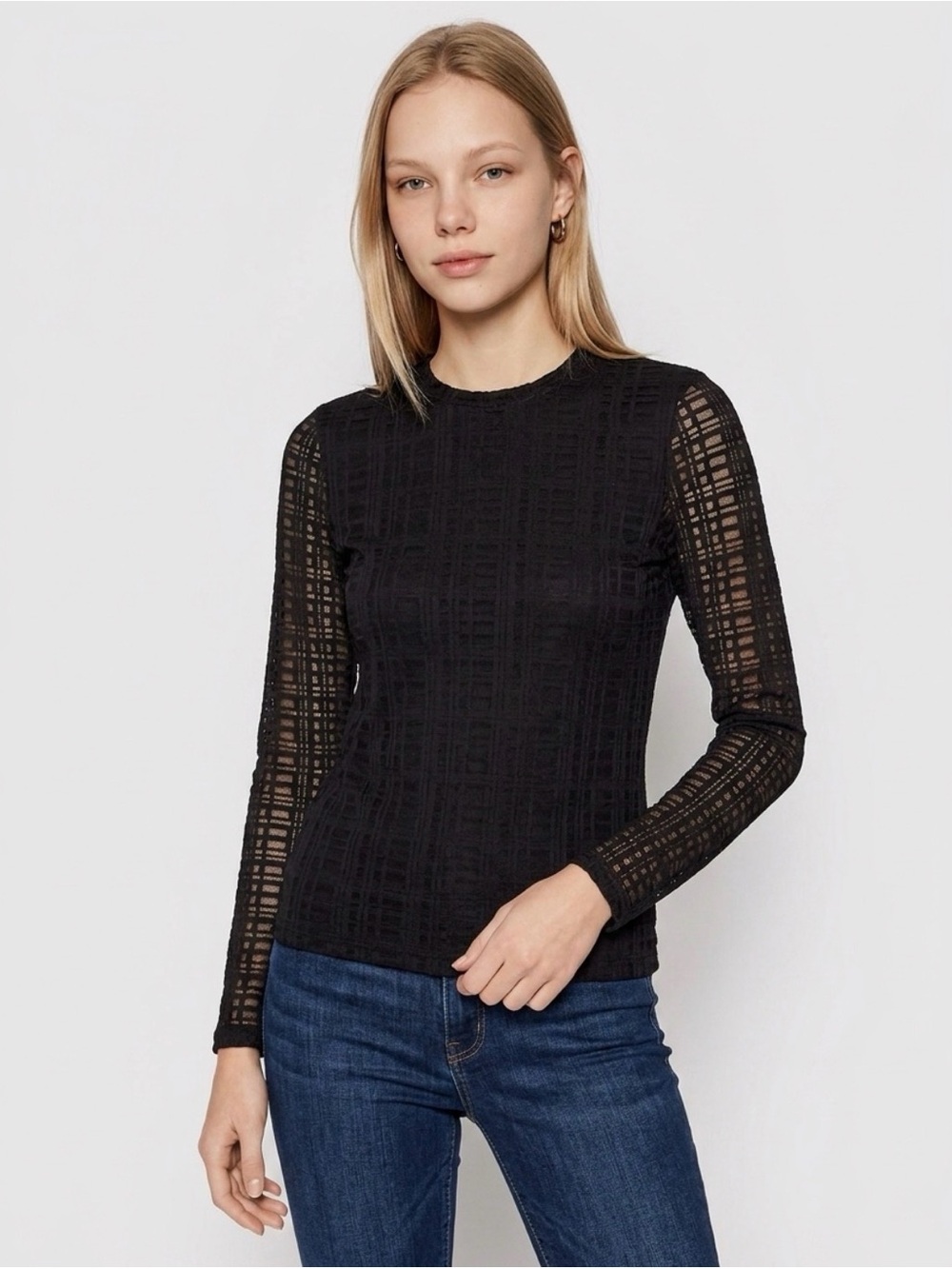 Johnny Was JADE Black Natalie Long Sleeve Mesh Tee Size S